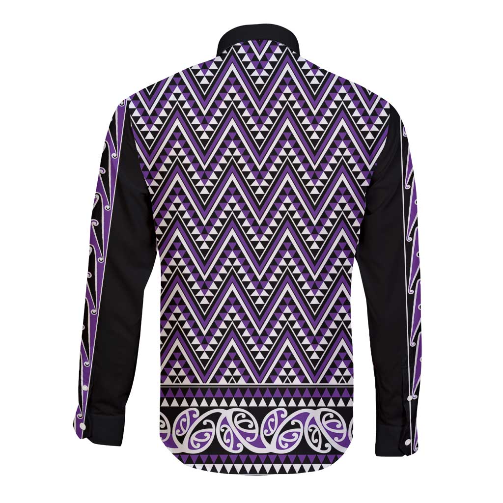 New Zealand Maori Niho Taniwha Long Sleeve Button Shirt Waiporopo Mangopare and Puhoro Pattern