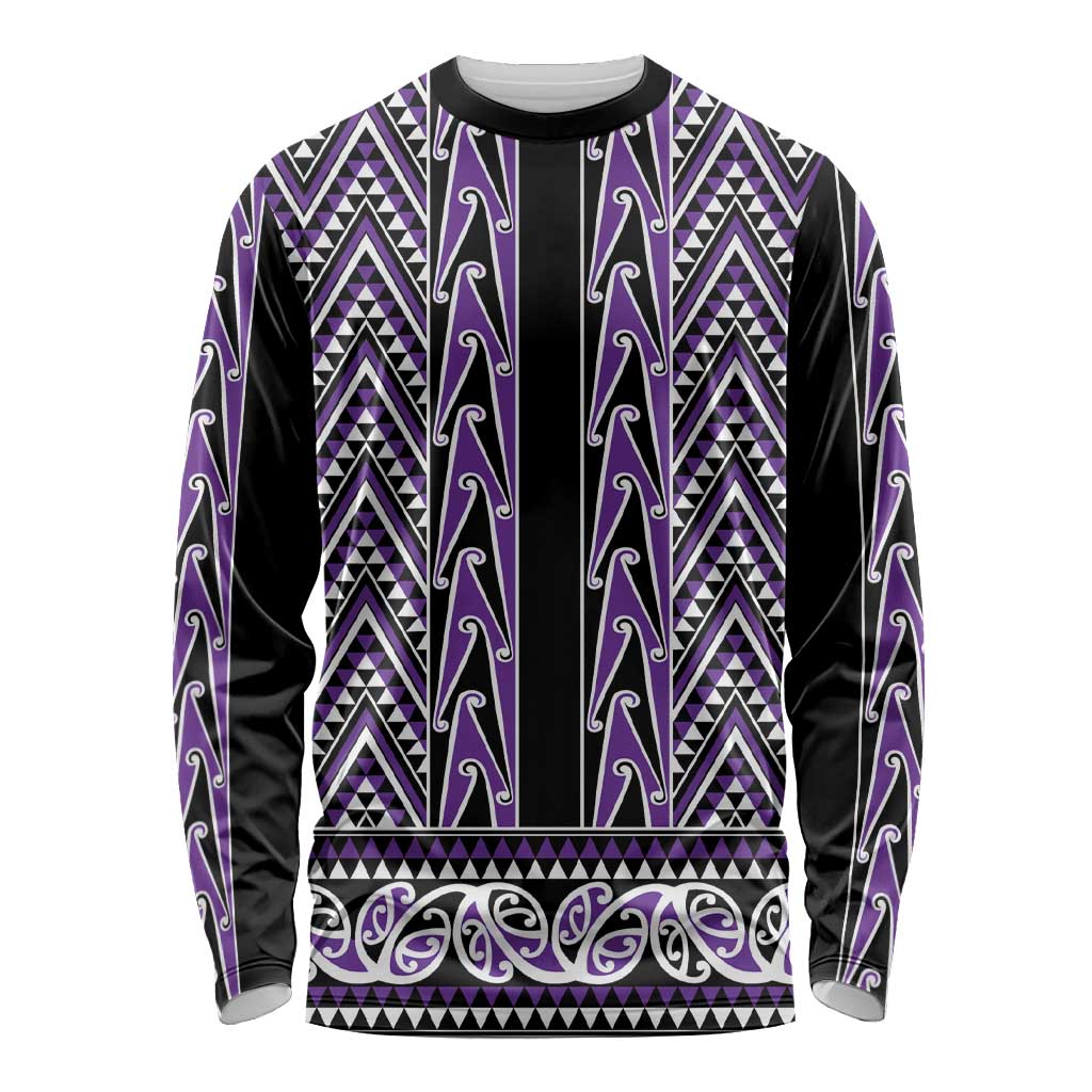 New Zealand Maori Niho Taniwha Long Sleeve Shirt Waiporopo Mangopare and Puhoro Pattern