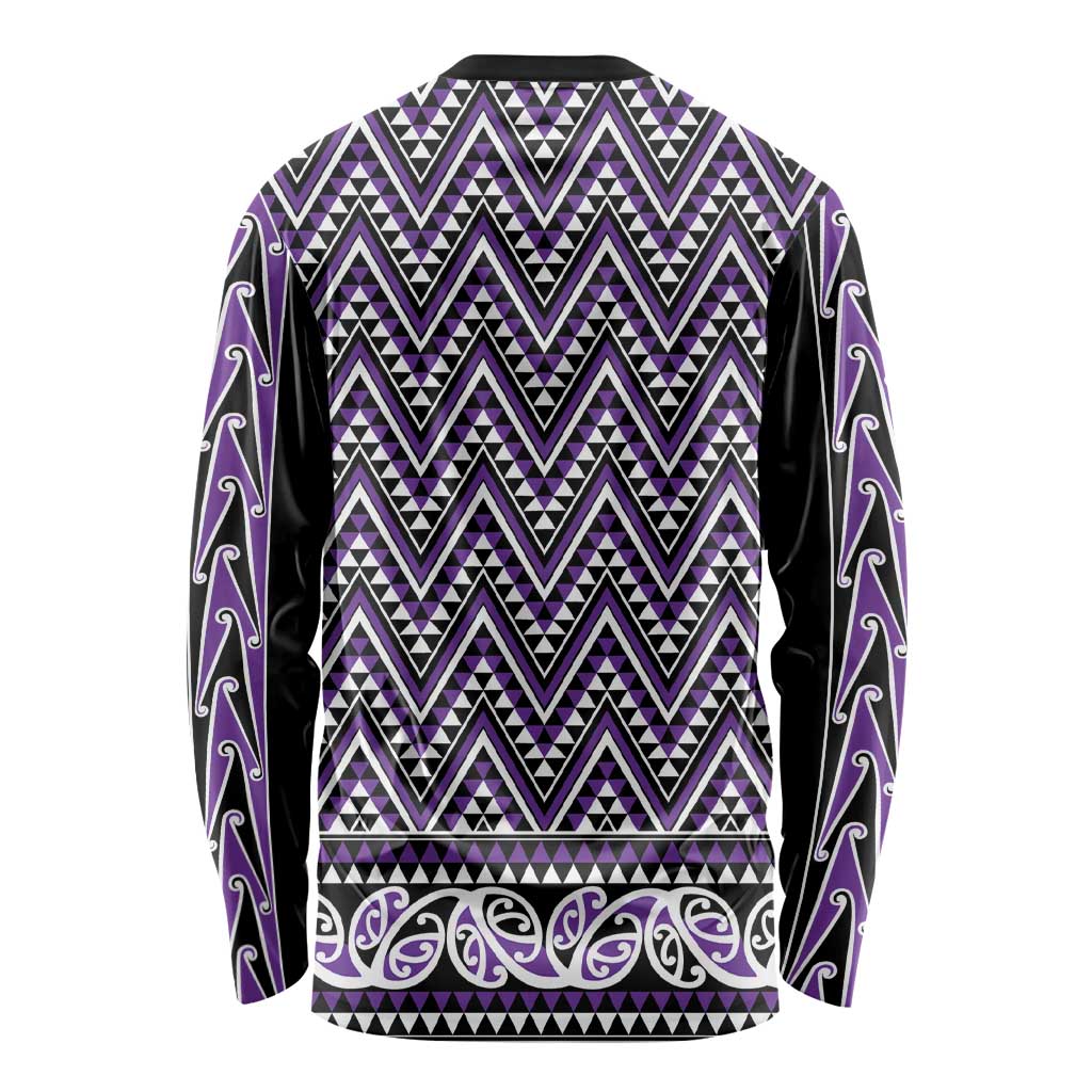 New Zealand Maori Niho Taniwha Long Sleeve Shirt Waiporopo Mangopare and Puhoro Pattern