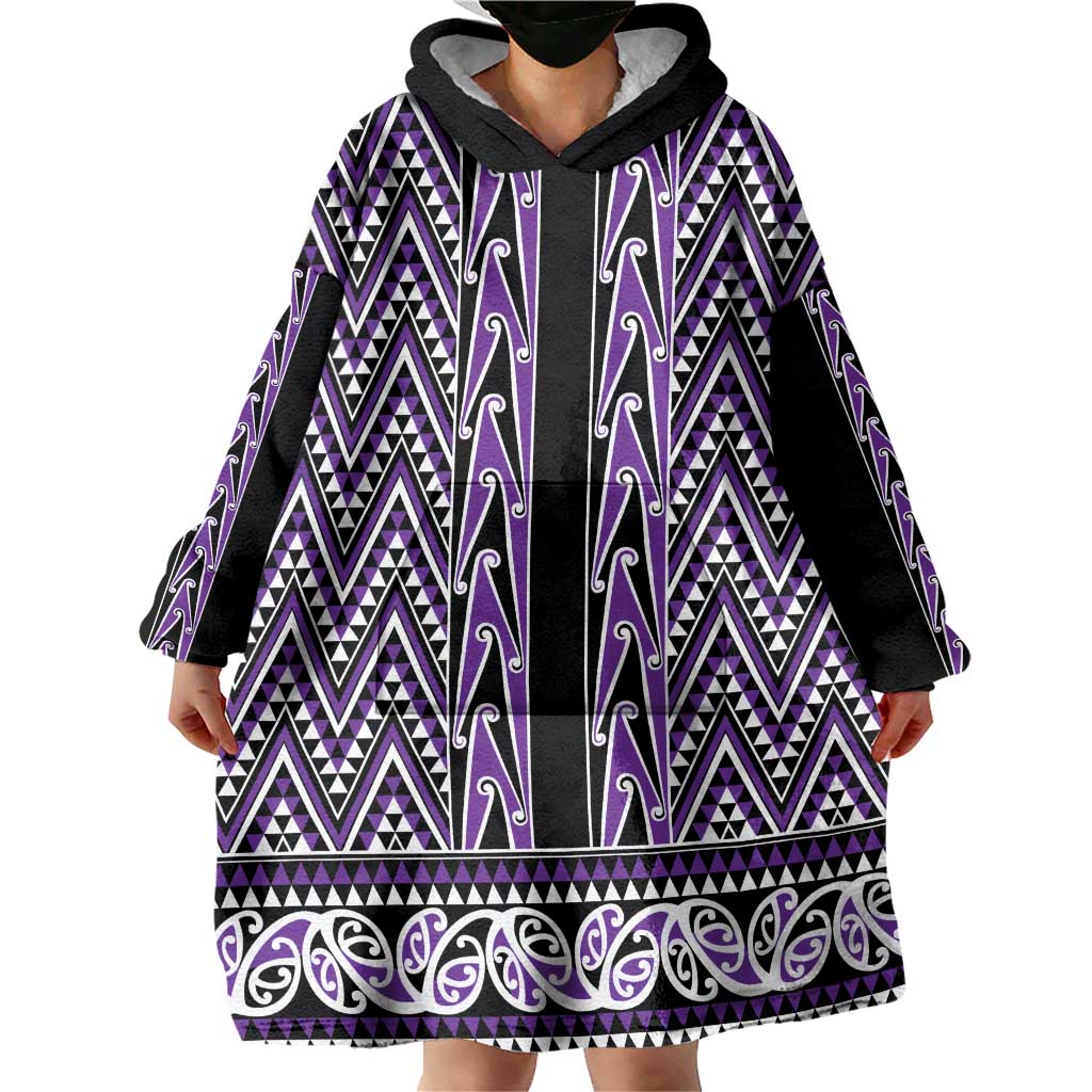 New Zealand Maori Niho Taniwha Wearable Blanket Hoodie Waiporopo Mangopare and Puhoro Pattern