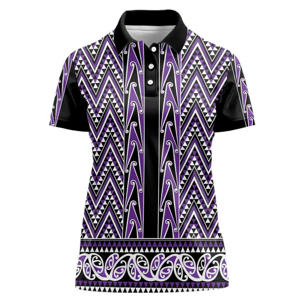 New Zealand Maori Niho Taniwha Women Polo Shirt Waiporopo Mangopare and Puhoro Pattern