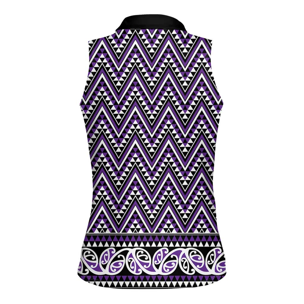 New Zealand Maori Niho Taniwha Women Sleeveless Polo Shirt Waiporopo Mangopare and Puhoro Pattern