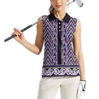 New Zealand Maori Niho Taniwha Women Sleeveless Polo Shirt Waiporopo Mangopare and Puhoro Pattern