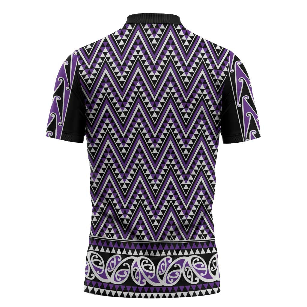 New Zealand Maori Niho Taniwha Zipper Polo Shirt Waiporopo Mangopare and Puhoro Pattern - Polynesian Pride