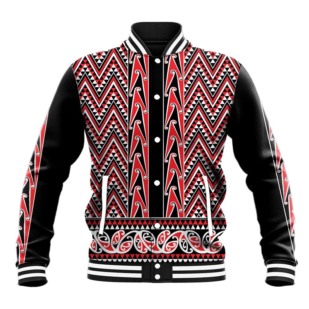 New Zealand Maori Niho Taniwha Baseball Jacket Whero Mangopare and Puhoro Pattern