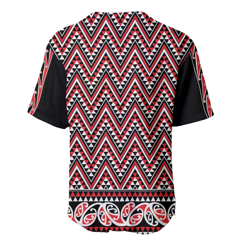 New Zealand Maori Niho Taniwha Baseball Jersey Whero Mangopare and Puhoro Pattern