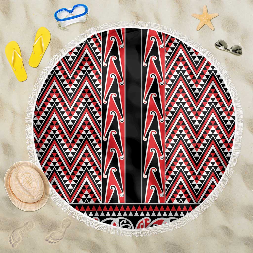 New Zealand Maori Niho Taniwha Beach Blanket Whero Mangopare and Puhoro Pattern