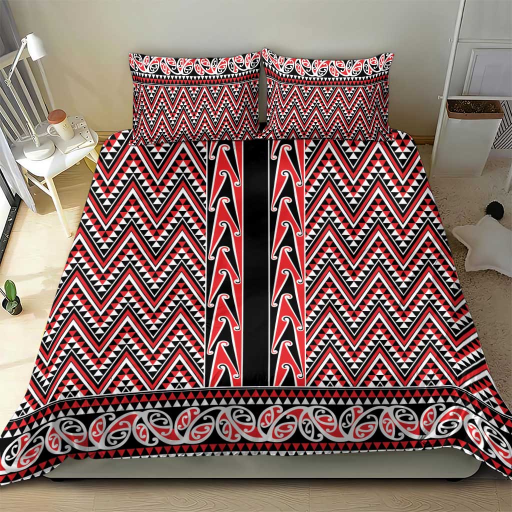 New Zealand Maori Niho Taniwha Bedding Set Whero Mangopare and Puhoro Pattern