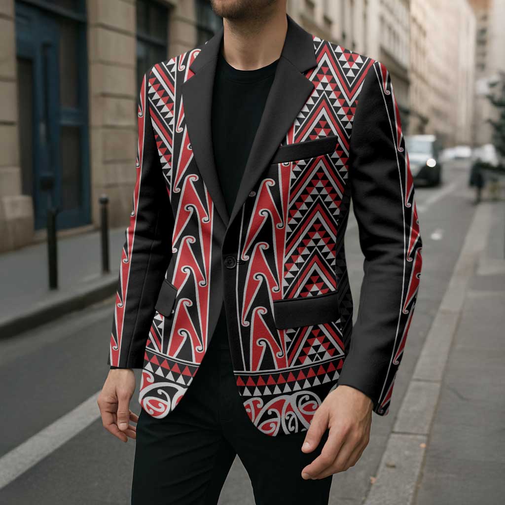 New Zealand Maori Niho Taniwha Blazer Whero Mangopare and Puhoro Pattern - Polynesian Pride