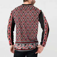 New Zealand Maori Niho Taniwha Button Sweatshirt Whero Mangopare and Puhoro Pattern