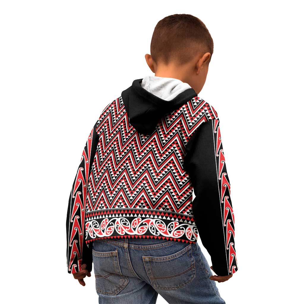 New Zealand Maori Niho Taniwha Kid Hoodie Whero Mangopare and Puhoro Pattern