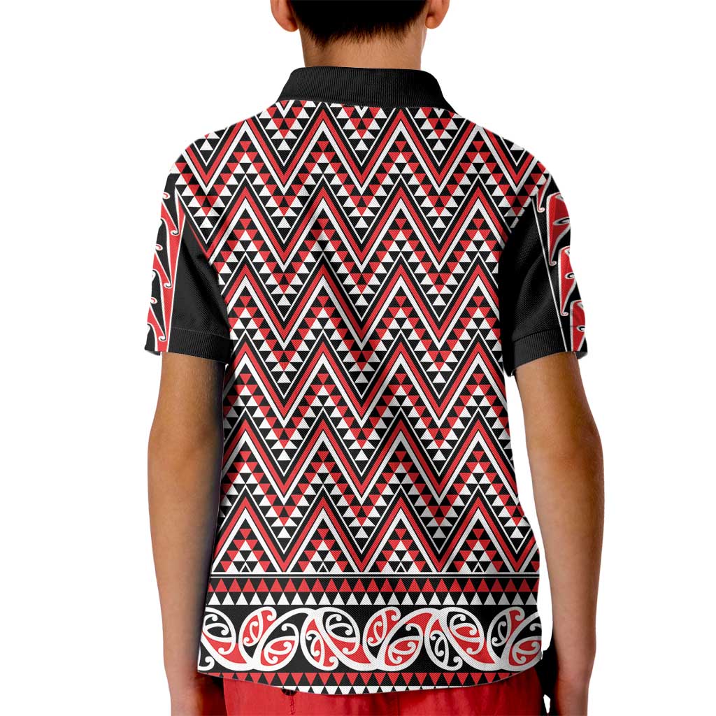 New Zealand Maori Niho Taniwha Kid Polo Shirt Whero Mangopare and Puhoro Pattern
