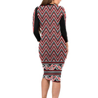 New Zealand Maori Niho Taniwha Long Sleeve Bodycon Dress Whero Mangopare and Puhoro Pattern