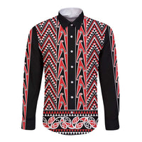 New Zealand Maori Niho Taniwha Long Sleeve Button Shirt Whero Mangopare and Puhoro Pattern