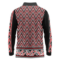New Zealand Maori Niho Taniwha Long Sleeve Polo Shirt Whero Mangopare and Puhoro Pattern