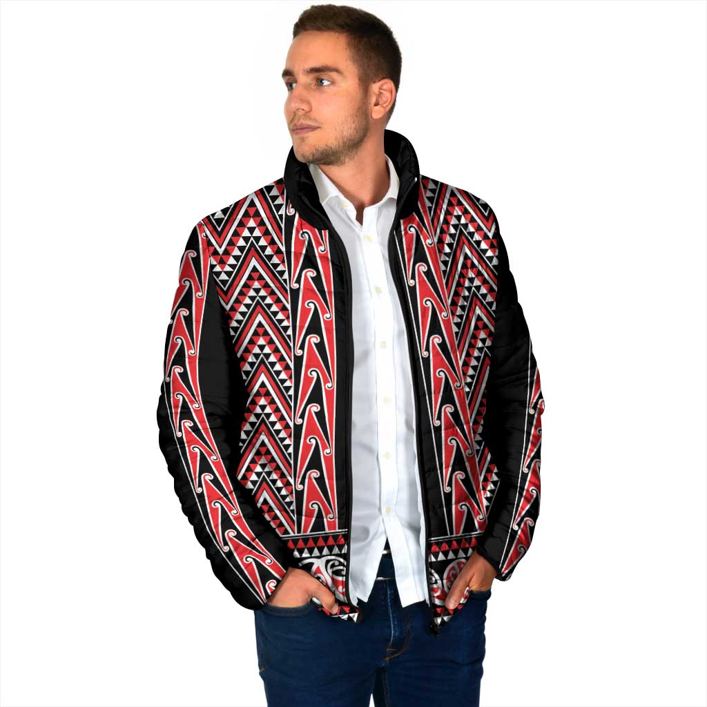 New Zealand Maori Niho Taniwha Padded Jacket Whero Mangopare and Puhoro Pattern - Polynesian Pride