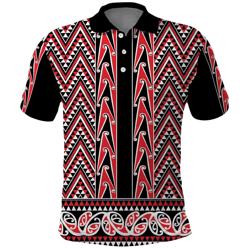 New Zealand Maori Niho Taniwha Polo Shirt Whero Mangopare and Puhoro Pattern