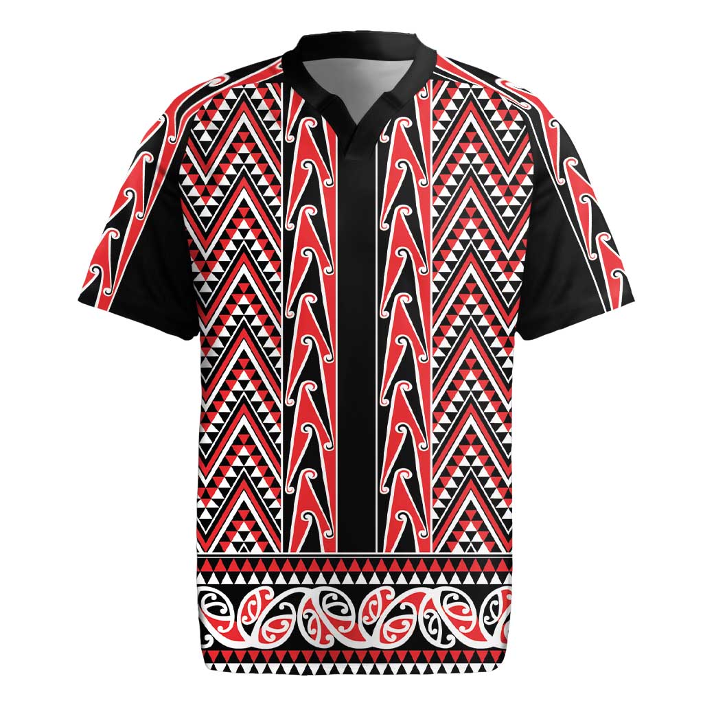 New Zealand Maori Niho Taniwha Rugby Jersey Whero Mangopare and Puhoro Pattern
