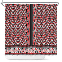 New Zealand Maori Niho Taniwha Shower Curtain Whero Mangopare and Puhoro Pattern