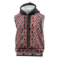 New Zealand Maori Niho Taniwha Sleeveless Zip Hoodie Whero Mangopare and Puhoro Pattern - Polynesian Pride