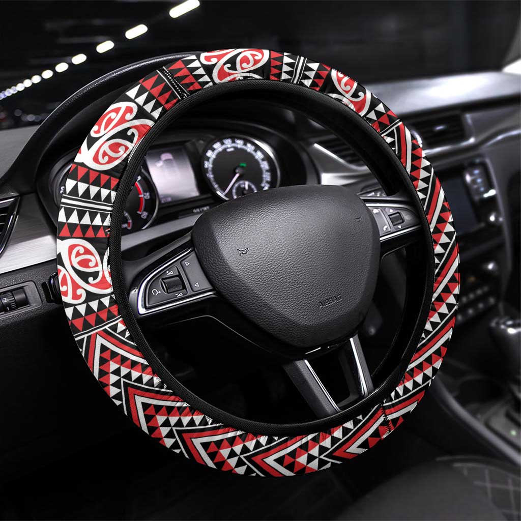 New Zealand Maori Niho Taniwha Steering Wheel Cover Whero Mangopare and Puhoro Pattern