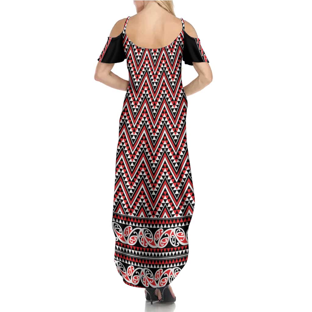 New Zealand Maori Niho Taniwha Summer Maxi Dress Whero Mangopare and Puhoro Pattern