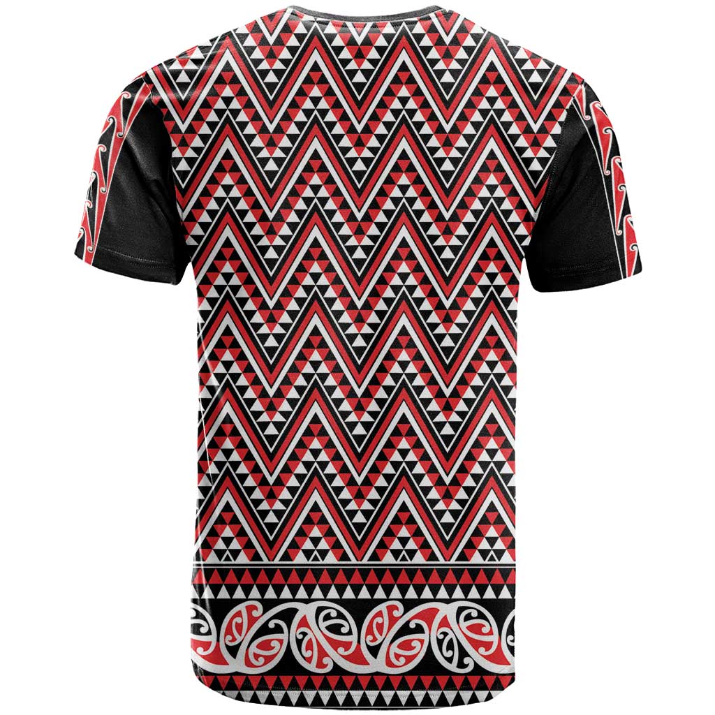New Zealand Maori Niho Taniwha T Shirt Whero Mangopare and Puhoro Pattern