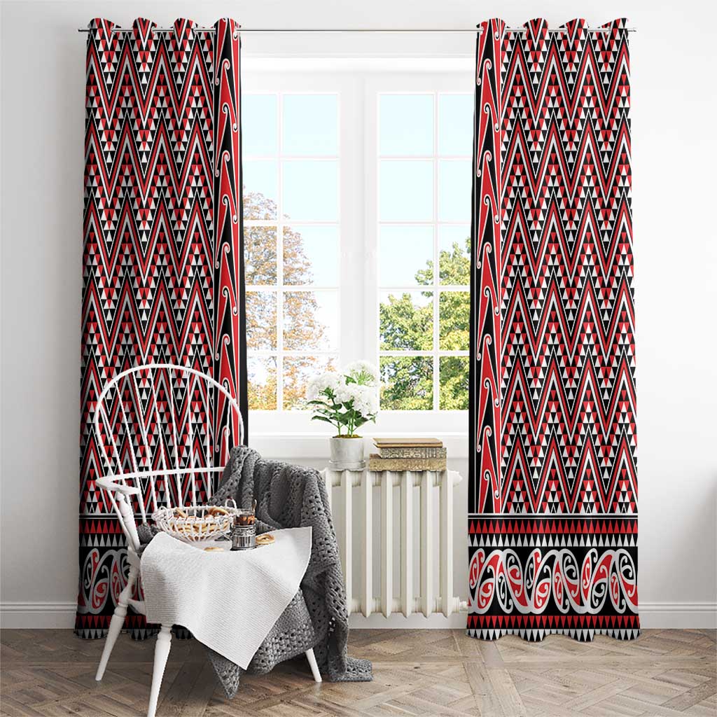 New Zealand Maori Niho Taniwha Window Curtain Whero Mangopare and Puhoro Pattern