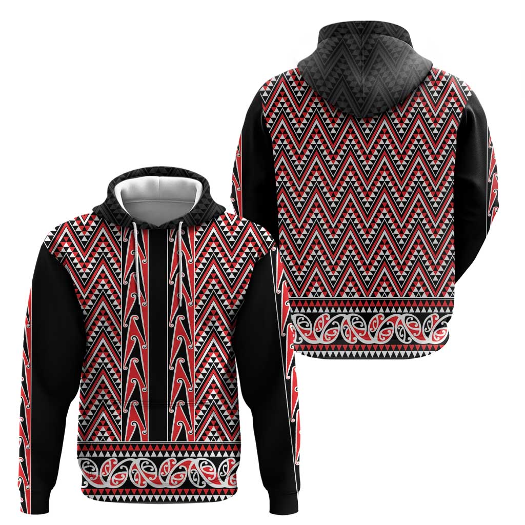 New Zealand Maori Niho Taniwha Zip Hoodie Whero Mangopare and Puhoro Pattern