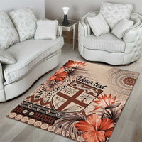 Vintage Bula Fiji Personalised Area Rug Beige Hibiscus Tapa Pattern