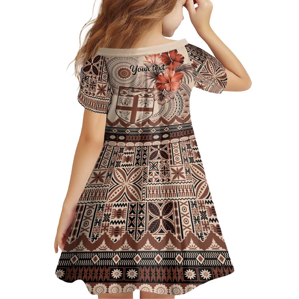 Vintage Bula Fiji Personalised Family Matching Tank Maxi Dress and Hawaiian Shirt Beige Hibiscus Tapa Pattern