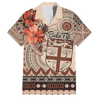 Vintage Bula Fiji Personalised Hawaiian Shirt Beige Hibiscus Tapa Pattern LT9 Beige - Polynesian Pride