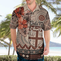 Vintage Bula Fiji Personalised Hawaiian Shirt Beige Hibiscus Tapa Pattern LT9 - Polynesian Pride