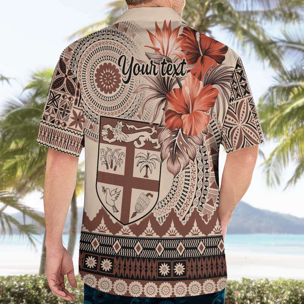 Vintage Bula Fiji Personalised Hawaiian Shirt Beige Hibiscus Tapa Pattern LT9 - Polynesian Pride