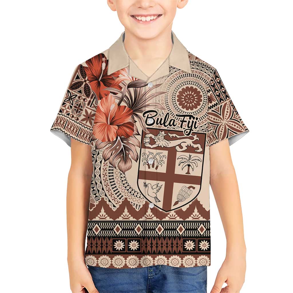 Vintage Bula Fiji Personalised Hawaiian Shirt Beige Hibiscus Tapa Pattern LT9 - Polynesian Pride