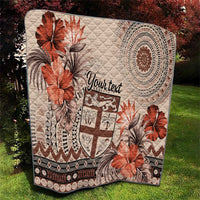 Vintage Bula Fiji Personalised Quilt Beige Hibiscus Tapa Pattern