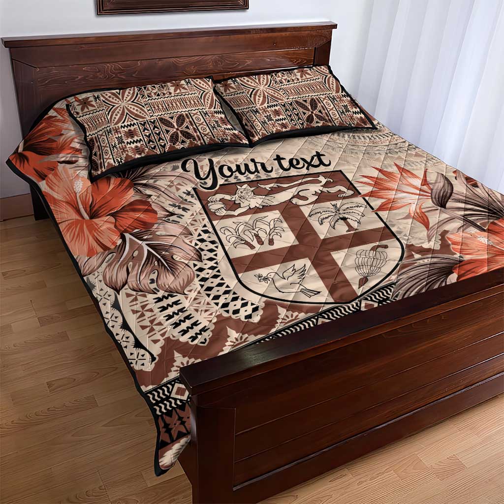 Vintage Bula Fiji Personalised Quilt Bed Set Beige Hibiscus Tapa Pattern