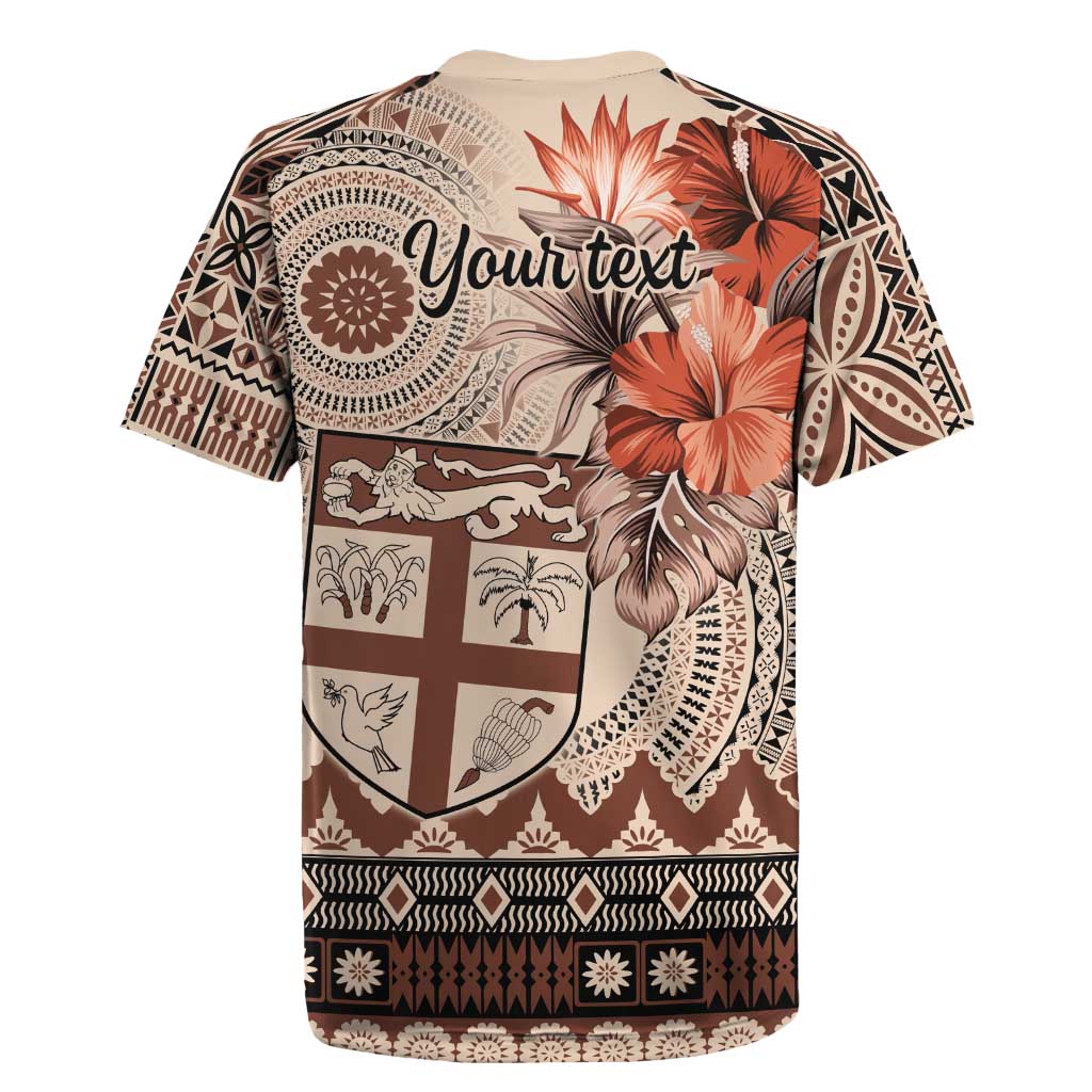 Vintage Bula Fiji Personalised Rugby Jersey Beige Hibiscus Tapa Pattern
