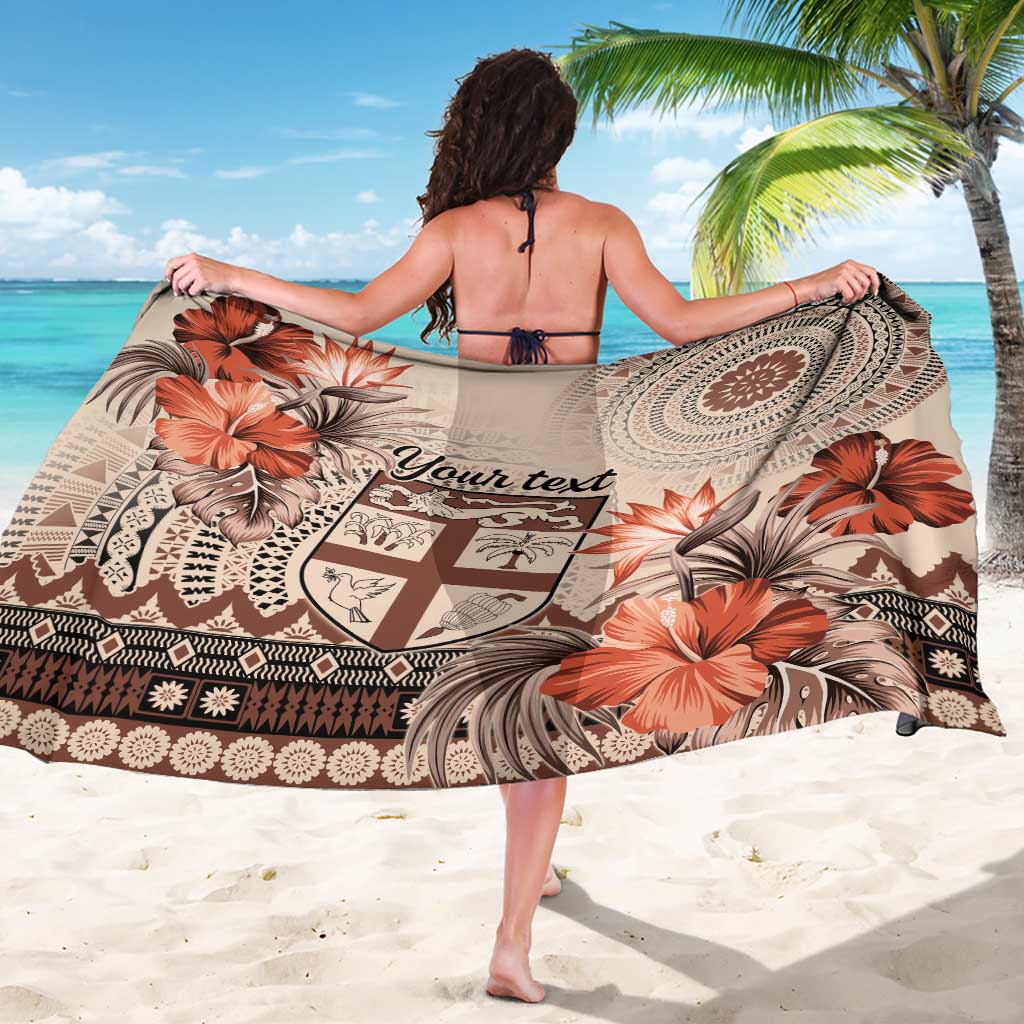 Vintage Bula Fiji Personalised Sarong Beige Hibiscus Tapa Pattern