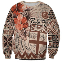 Vintage Bula Fiji Personalised Sweatshirt Beige Hibiscus Tapa Pattern