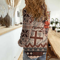 Vintage Bula Fiji Personalised Women Casual Shirt Beige Hibiscus Tapa Pattern