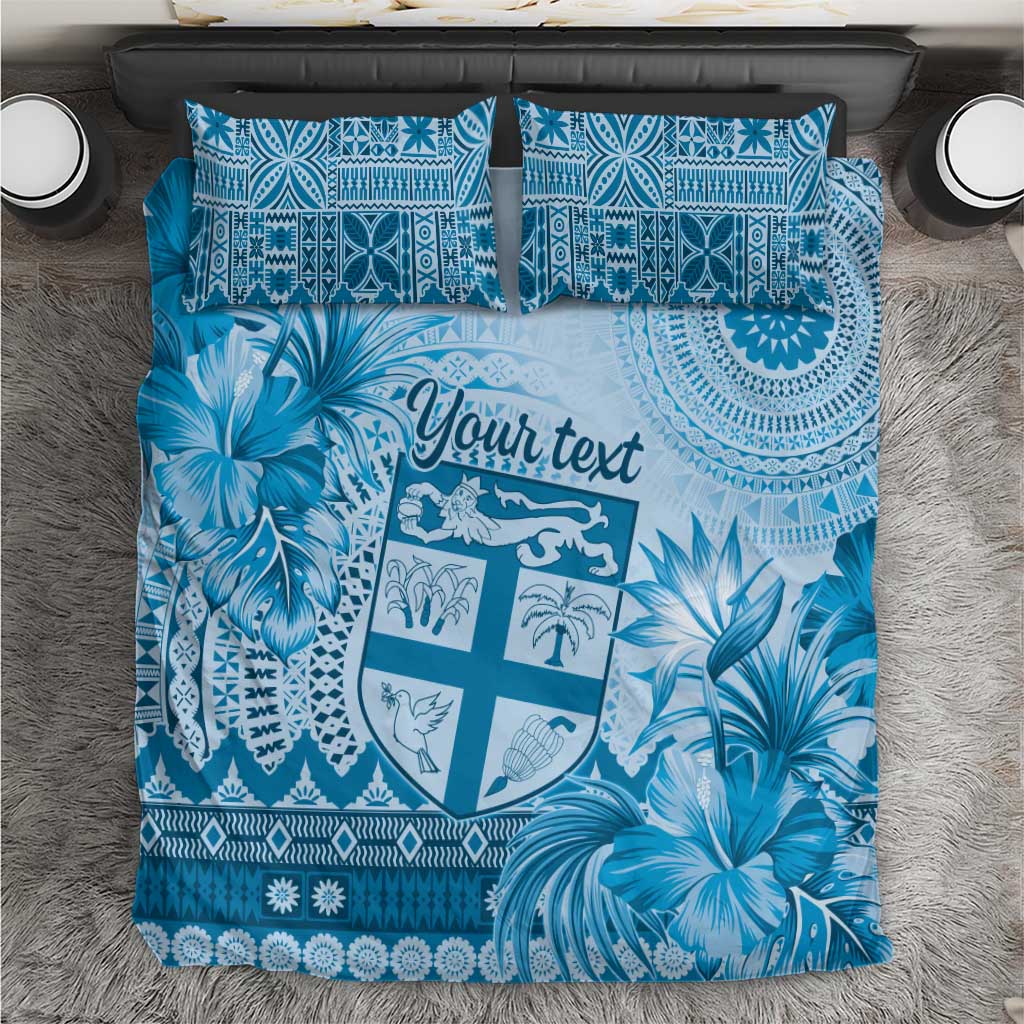 Vintage Bula Fiji Personalised Bedding Set Blue Hibiscus Tapa Pattern LT9
