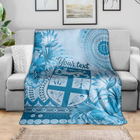 Vintage Bula Fiji Personalised Blanket Blue Hibiscus Tapa Pattern LT9