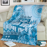 Vintage Bula Fiji Personalised Blanket Blue Hibiscus Tapa Pattern LT9