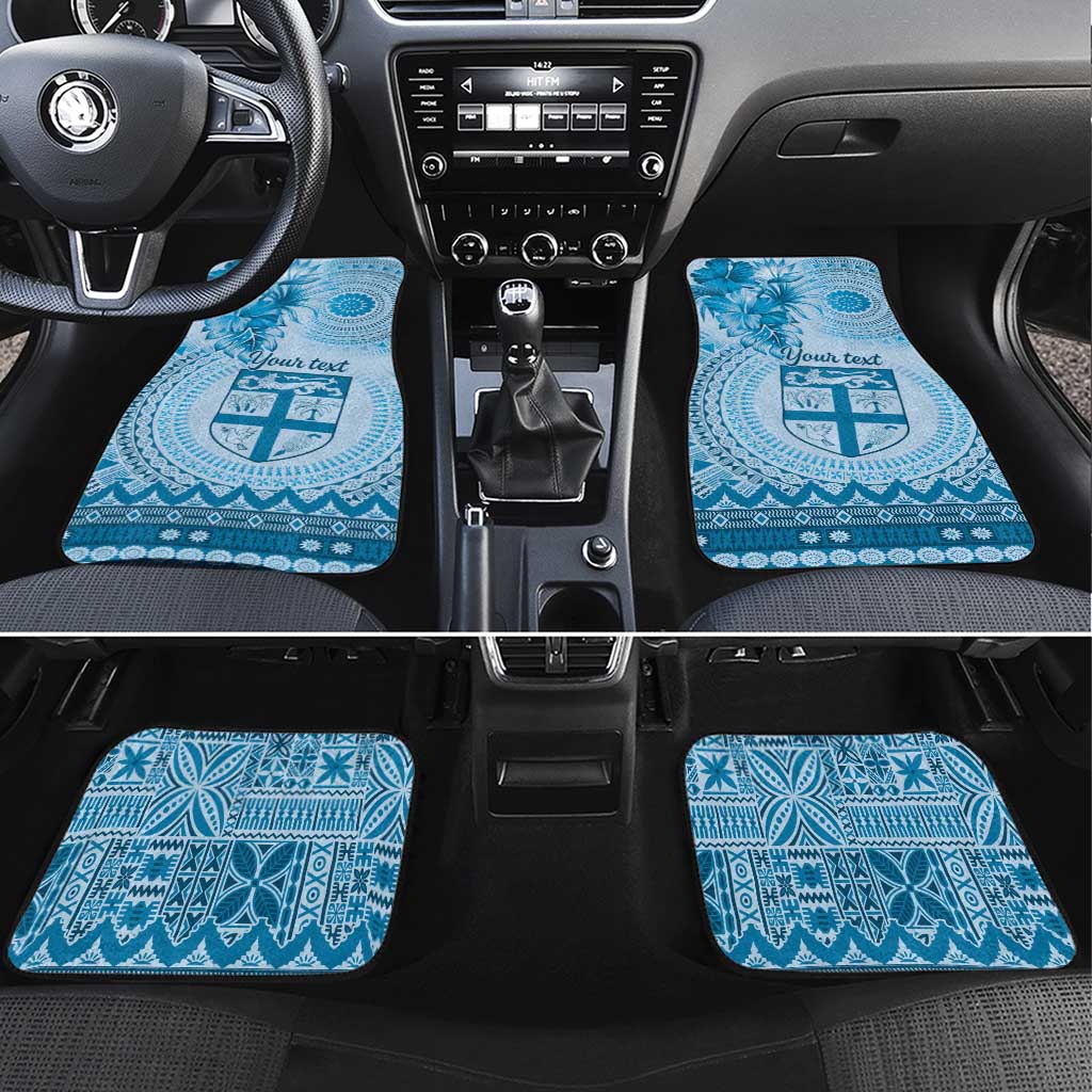 Vintage Bula Fiji Personalised Car Mats Blue Hibiscus Tapa Pattern LT9
