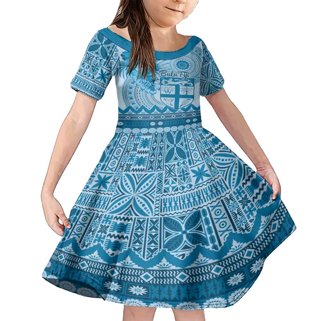 Vintage Bula Fiji Personalised Family Matching Tank Maxi Dress and Hawaiian Shirt Blue Hibiscus Tapa Pattern