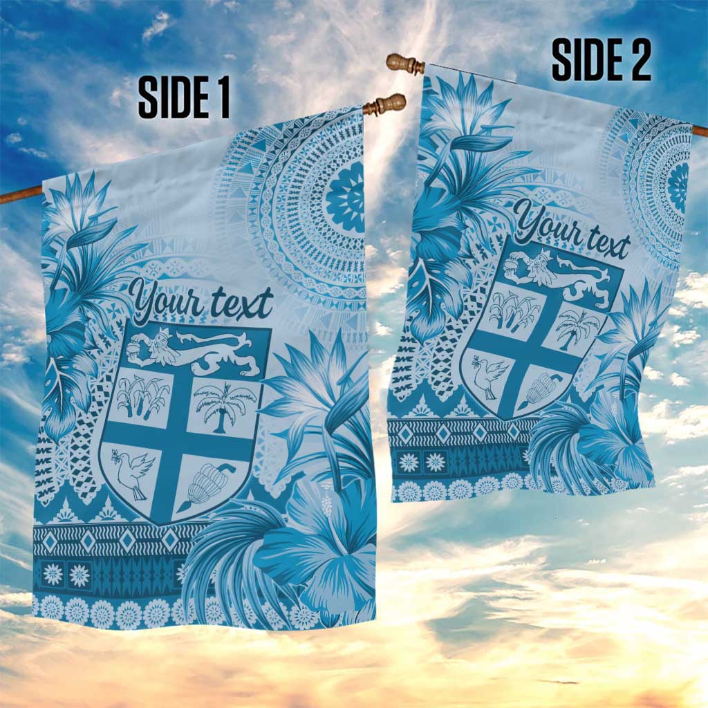 Vintage Bula Fiji Personalised Garden Flag Blue Hibiscus Tapa Pattern LT9