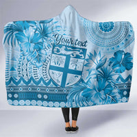 Vintage Bula Fiji Personalised Hooded Blanket Blue Hibiscus Tapa Pattern LT9