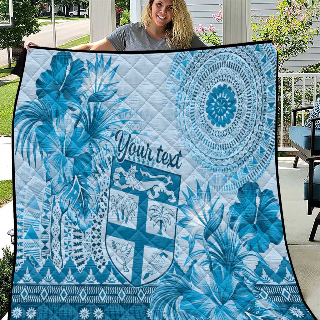 Vintage Bula Fiji Personalised Quilt Blue Hibiscus Tapa Pattern LT9