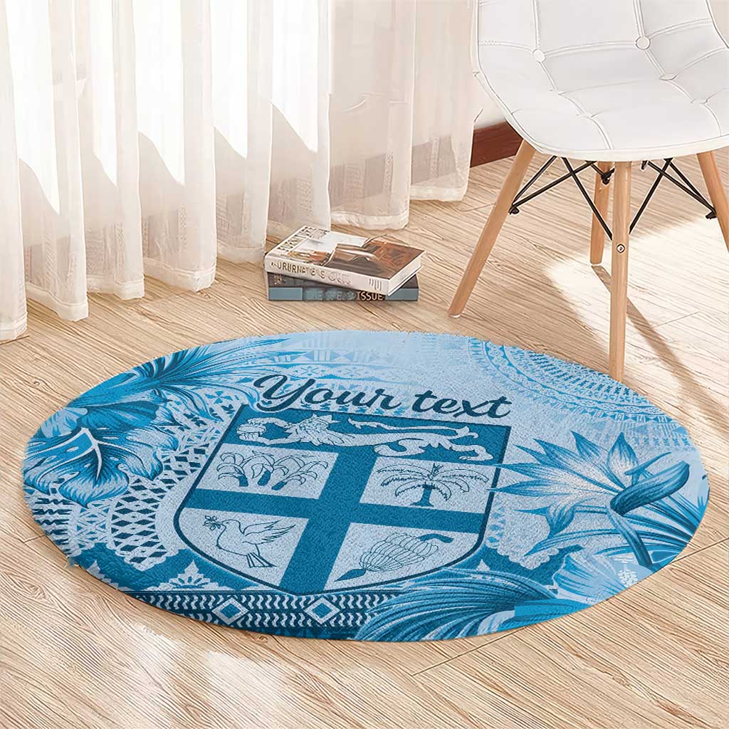 Vintage Bula Fiji Personalised Round Carpet Blue Hibiscus Tapa Pattern LT9
